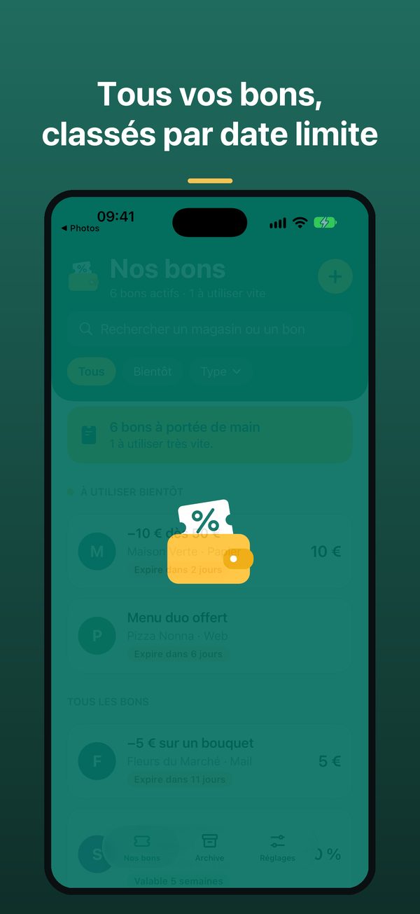 La liste de vos bons, du plus proche de l’expiration au plus lointain